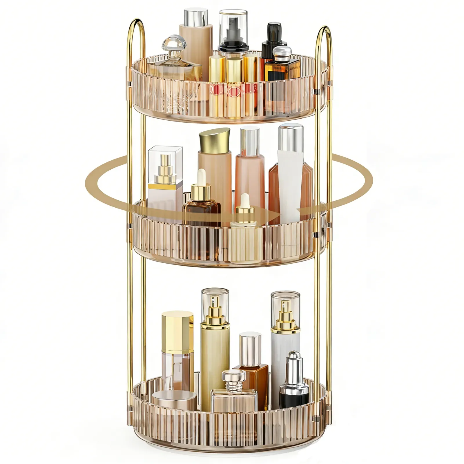 3-Tier 360° Rotating Makeup Organizer for Vanity and Bathroom Counter (2-Pack)